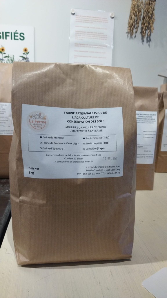 Farine de Froment (Champ des Noces) T80, 3kg.
